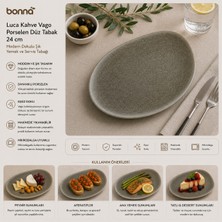 Bonna Luca Kahve Vago Porselen Düz Tabak 24 cm - Modern Dokulu Şık Yemek ve Servis Tabağı