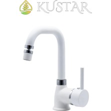 Kustar Varna Beyaz Banyo Lavabo Bataryası 360 Oynar Başlıklı Aç Kapa Sıcak Soğuk