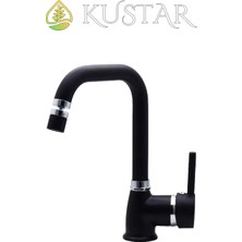Kustar Varna Siyah Banyo Lavabo Bataryası 360 Oynar Başlıklı Aç Kapa Sıcak Soğuk