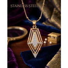 Stainless Steel 316L Çelik Gold Renk Zirkon Taşlı Vintage Model Kolye
