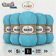 Nako Calico- 3792 Turkuaz- 5'li Paket - 100GR/240M - El Örgü Ipi - Amigurimi-Hırka- Kazak- Şal-Bebek Ipi