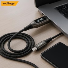 YF Tekstil Ambalaj Type-C To Type-C 240W 1.2 M Dijital Watt Göstergeli Metal Uçlu Şarj Kablosu 17, 16, 15, Galaxy S24, S23,, Ipad, Macbook,, Uyumlu, Siyah