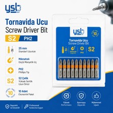Ysb Mıknatıslı Ph2 Yıldız Bits Uç 25 mm S2 Çelik Tornavida ve Vidalama Ucu 10'lu Paket
