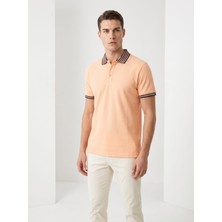 Giyim Dünyası Erkek Yaka Çizgili Polo Yaka Kısa Kol Tshirt Somon