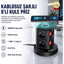 Kablosuz Şarj Destekli 3680W  8'li Kule Priz-Wireless Şarj Destekli