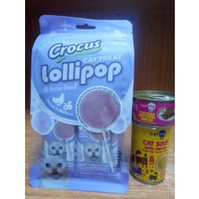 Crocus Tavuklu ve Yaban Mersinli Kedi Lolipop 10 Adet+1 Adet Tavuk&uskumrulu Püre Kedi Konserve 85 Gram+1 Adet  Tavuklu Kedi Çorbası 135 ml
