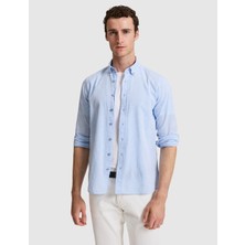 Pierre Cardin Erkek Buz Mavi Keten Karışımlı Regular Fit Uzun Kollu Erkek Gömlek 50325356-VR095