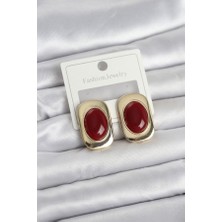 Lumina Bordo Renk Kare Model Vintage Kadın Küpe