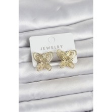Lumina Füsun Küpesi Model Gold Renk Kelebek Model Pirinç Kadın Küpe