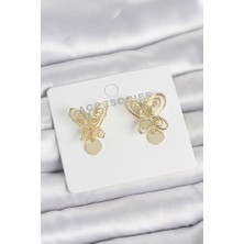 Lumina Füsun Küpesi Model Gold Renk Kelebek Model Pirinç Kadın Küpe