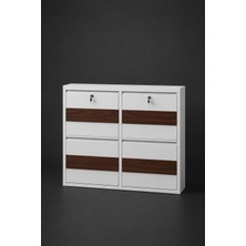 Karlı 2+2 Kilitli Beyaz (Ahşap Detaylı) Metal Ayakkabılık