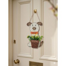 Rosfloa Köpek Figürlü Welcome Kapı Süsü Yapay Çiçekli Ahşap Kapı Dekoru Ev Giriş Süsü (20 Cm)