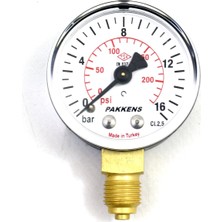 Pakkens 0-16 Bar Alttan Bağlantılı 63 mm Kuru Manometre G 1/4 inç Yüksek Hassasiyetli Ölçüm