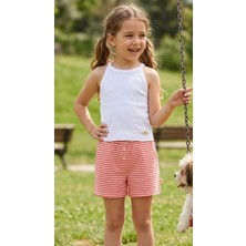 Queen Kids  Kız Çocuk Çizgili Şort Kırmızı