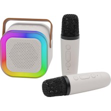 Polosmart FS89 Kablosuz Rgb LED Aydınlatmalı Bluetooth 5.4 2 Mikrofonlu Karaoke Set Beyaz