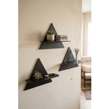 Bel&Co Home 3'lü Dekoratif Üçgen Duvar Rafı 29X24 cm Siyah Mdf Yapışkanlı Kitap ve Biblo Rafı