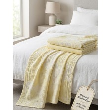 Livoras Home Müslin Çift Taraflı Kullanım 220 x 240CM Çift Kişilik Pike Sarı -Beyaz
