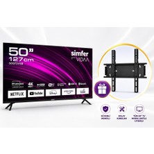 Simfer 50SFSV6B 4K Ultra Hd 50" 127 Ekran Uydu Alıcılı Vıdaa Smart LED Tv+ Tv Duvar Askı Aparatı