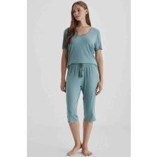 Dream Fashion Yumuşak Dokulu Kadın Kapri Pijama Takımı, Yeşil