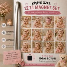 12'li Kare Fotoğraf Magneti Kız Bebeğe Kişiselleştirilebilir Bebek Anı Hediye Seti