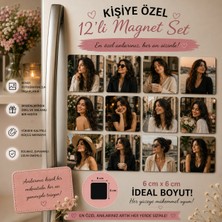 12'li Kare Fotoğraf Magneti Kadına Kişiselleştirilebilir Zarif Anı Hediye Seti