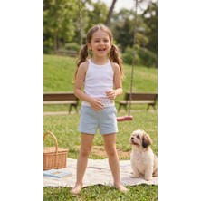 Queen Kids  Kız Çocuk Çizgili Şort Mavi
