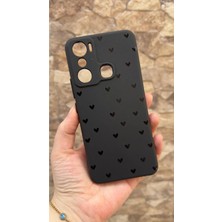 Vip Case Infinix Hot 20i Uyumlu Mini Siyah Kalp Desenli Silikon Darbe Emici Klasik Korumalı Rubber Kılıf