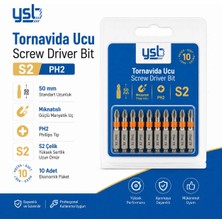 Ysb Mıknatıslı Ph2 Yıldız Bits Uç 50 mm S2 Çelik Tornavida ve Vidalama Ucu 10'lu Paket
