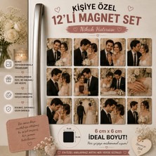 12'li Kare Fotoğraf Magneti Nikâha Kişiselleştirilebilir Evlilik Anısı Hediye Seti