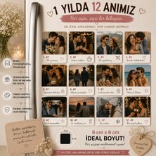 12'li Kare Fotoğraf Magneti Sevgiliye 12 Ay Anıları Kişiselleştirilebilir Hediye Seti
