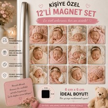 12'li Kare Fotoğraf Magneti Yenidoğan Kız Bebeğe Kişiselleştirilebilir Ilk Anılar Hediye Seti