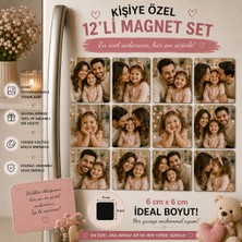 12'li Kare Fotoğraf Magneti Anne Baba Kız Çocuğa Kişiselleştirilebilir Aile Hediye Seti