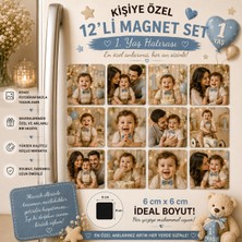 12'li Kare Fotoğraf Magneti 1 Yaş Doğum Gününe Kişiselleştirilebilir Ilk Yıl Anı Hediye Seti
