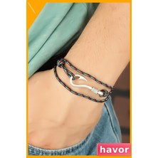 Havor Metal Kancalı Erkek Bilek Aksesuarı Çizgi Desenli