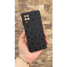 Vip Case Samsung Galaxy A12 Uyumlu Mini Siyah Yıldız Desenli Silikon Darbe Emici Klasik Korumalı Rubber Kılıf