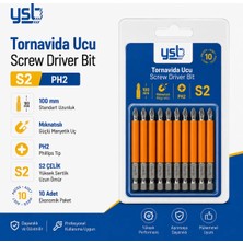 Ysb Mıknatıslı Ph2 Yıldız Bits Uç 100 mm S2 Çelik Tornavida ve Vidalama Ucu 10'lu Paket
