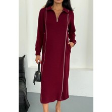 Ded Collection Kadın Polo Yaka Yarım Fermuarlı Arabiyeli Uzun Modal Elbise