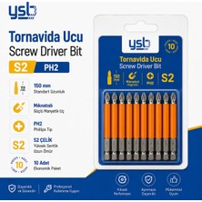Ysb Mıknatıslı Ph2 Yıldız Bits Uç 150 mm S2 Çelik Tornavida ve Vidalama Ucu 10'lu Paket