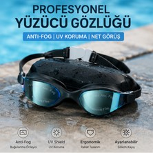 LRS Store Premium Profesyonel Yüzücü Gözlüğü | Özel Korumalı Kutulu | Entegre Kulak Tıkacılı | Anti-Fog Buğulanmaz | Uv Korumalı | Yetişkin Yüzme Gözlüğü