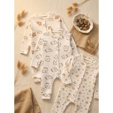 Noone 3'lü Bebek Uzun Tulum Seti | Klasik Unisex | %100 Pamuk Rib | Ayıcık-Kuzu