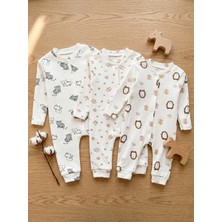 Noone 3'lü Bebek Uzun Tulum Seti | Kış Temalı | %100 Pamuk Rib | Unisex