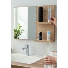 Moemi Pro Lavabo Ayna Kahverengi Banyo Aynası Kolay Temizlenebilir Raflı Tasarım