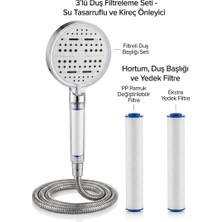 Segy Home 3 Lü Set Yüksek Basınçlı Klor ve Kireç Önleyici Filtreli Duş Başlığı Seti / 6 Fonksiyonlu, 2 Yedek Filtreli, Paslanmaz Hortum