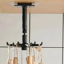 YF Tekstil Ambalaj 1 Adet 6 Kancalı 360° Döner Yapıştırmalı Askılık - Mutfak ve Banyo Organizeri, Kepçe, Havlu, Lif Askısı
