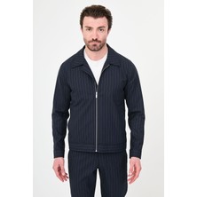 MCR Çizgili Slim Fit Gömlek Yaka Fermuarlı Erkek Mont Pantolon