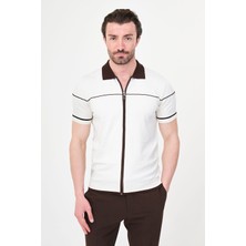 MCR Düz Slim Fit Polo Yaka Fermuarlı Kısa Kol Erkek Triko T-Shirt