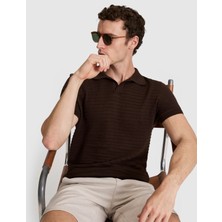 Pierre Cardin Erkek Koyu Kahverengi Slim Fit Keten Karışımlı Apaş Yaka Triko Tişört 50320799-VR084