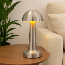YF Tekstil Ambalaj K2 Gümüş Dokunmatik Şarjlı Masa Lambası – LED Işıklı, 3 Renk Modu (6500K-4000K-3000K), Dimlenebilir, USB Type-C Şarjlı, Taşınabilir Modern Tasarım, Yatak Odası, Ofis, Kafe ve Restoran Kullanımı