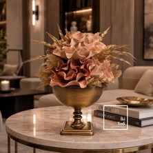İki Yedi Konsept Aurabotanic Bronz Eskitme Metal Vazo Kase Büyük Boy Ayaklı Çiçek Aranjman Kabı ve Salon Centerpiece