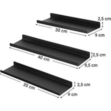 YF Tekstil Ambalaj Metal Duvar Rafları, 3'lü Set, Yüzer Raflar, Endüstriyel Tasarım, Duvar Panoları, Dekorasyon Için, Resim Çerçeveleri, Rafları Takmak Için 6 Vidalı, Farklı Düzenler, Siyah LFS12BK